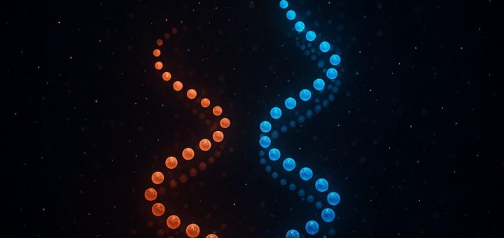A high-definition digital artwork depicting two ethereal, floating spirals of shimmering data points, intertwined like a double helix. Each point on the spirals is a subtly glowing orb, representing individual data values, with warm colors transitioning from reds to blues as they ascend. The background is a dark, cosmic canvas sprinkled with a galaxy of tiny stars, emphasizing a sense of vastness and discovery. The image evokes the elegance and complexity of statistical relationships, embodying the dance of data correlation.